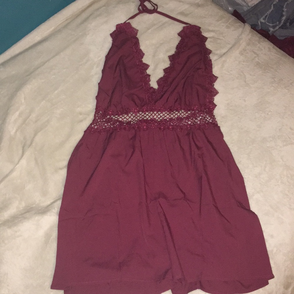 Self-Tie Tassel Halter Lace Romper